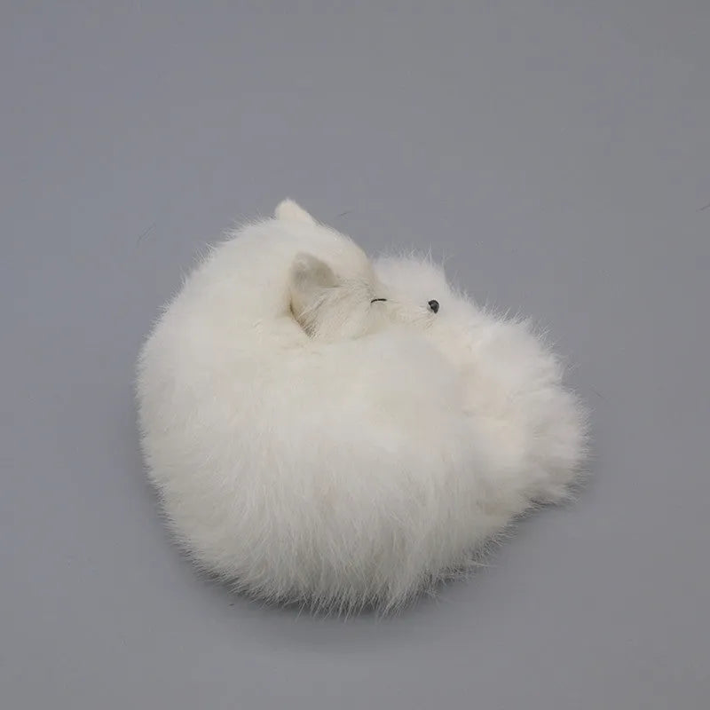 Artificial white fox fur handicraft model 15cm tall for home or car decoration