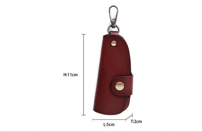 Handmade short strap leather key case for car keys in black, brown, coffee and purplish red colours.