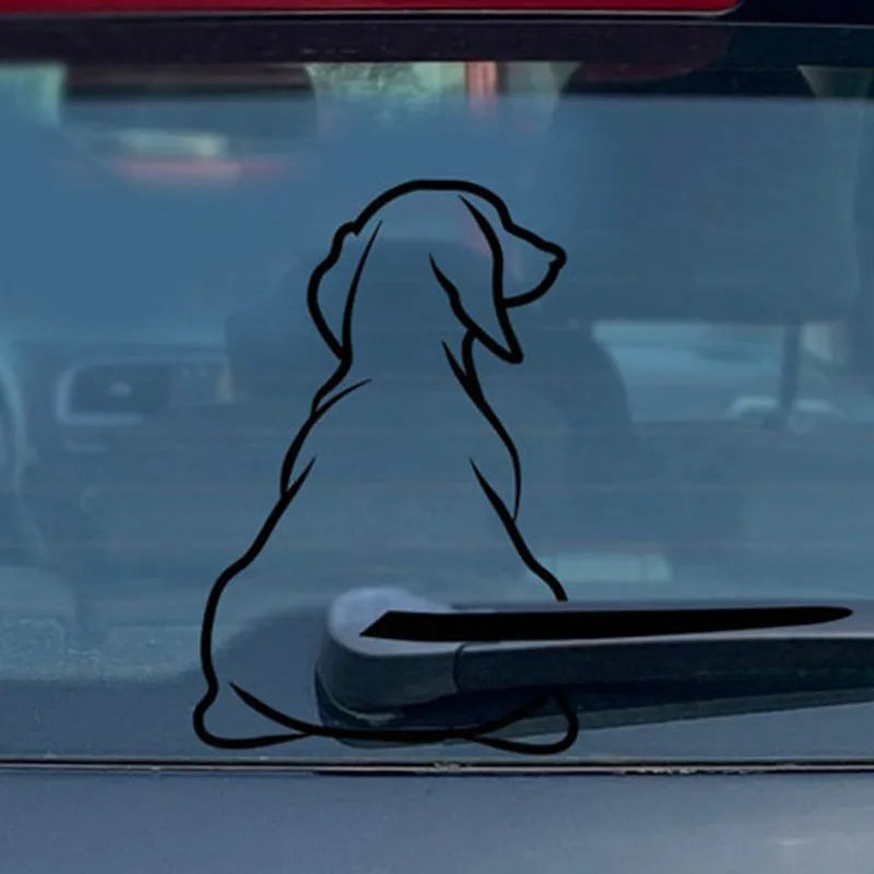 Black cartoon dog car wiper sticker showing dimensions 21cm by 33cm