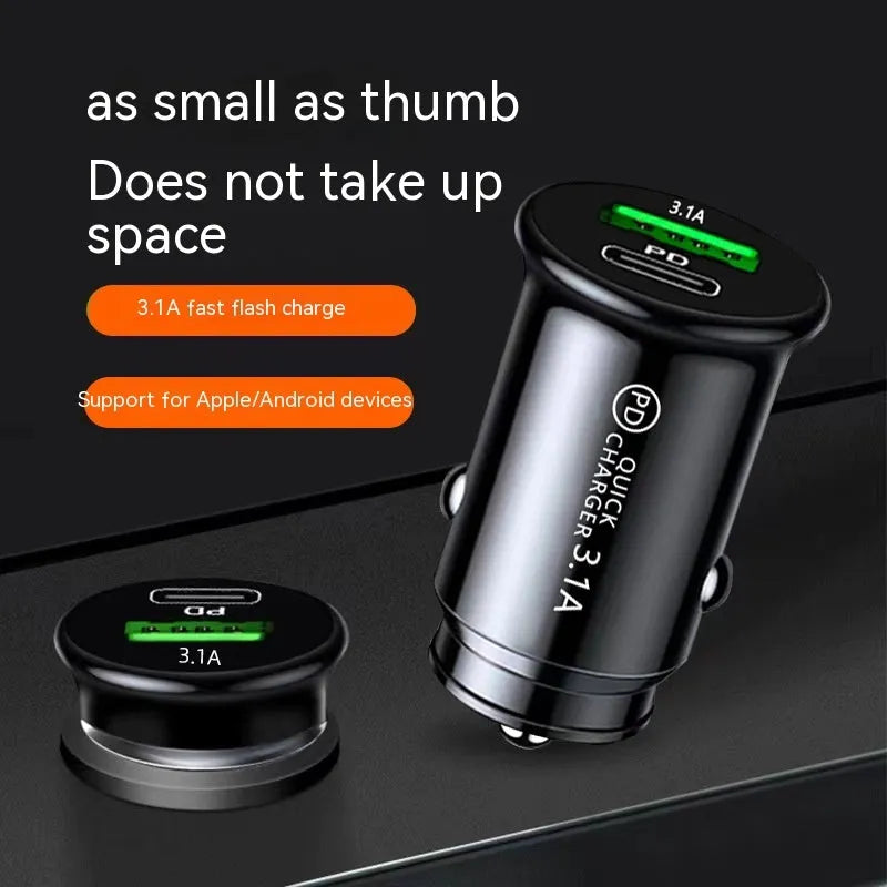Dual USB car charger for cigarette lighter socket in black metal finish