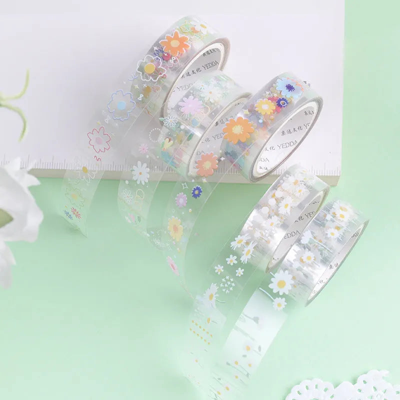Five rolls of transparent Midsummer Daisy coloured decorative tape for diary and craft projects