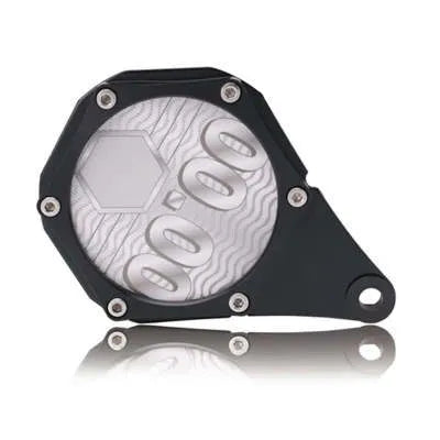 Black carbon fibre pattern motorcycle tax seal with metal alloy construction and six-corner screw