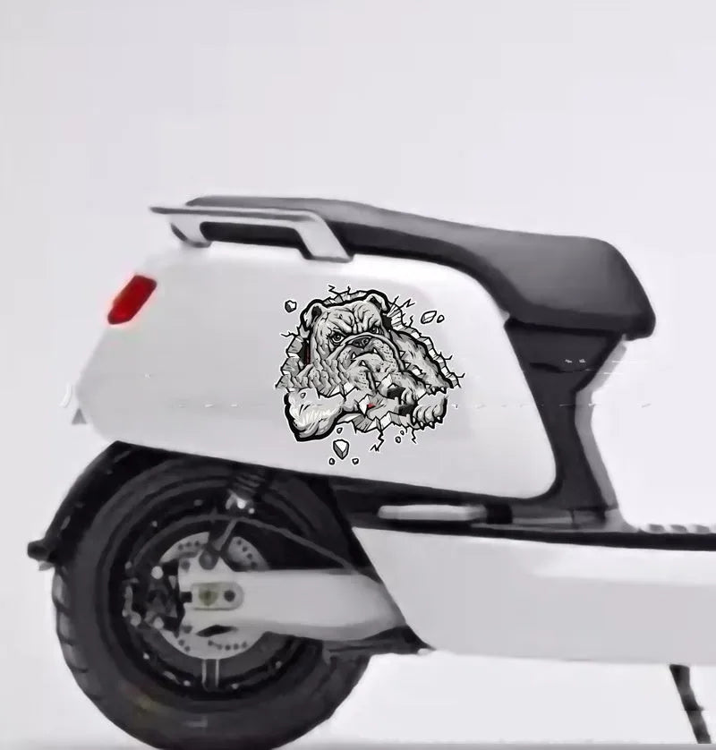 Grey dog pattern motorcycle sticker measuring 17x17cm, Animal Series bumper decal.