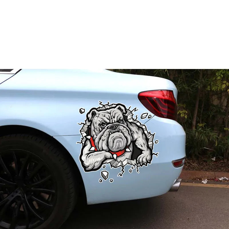 Grey dog pattern motorcycle sticker measuring 17x17cm, Animal Series bumper decal.