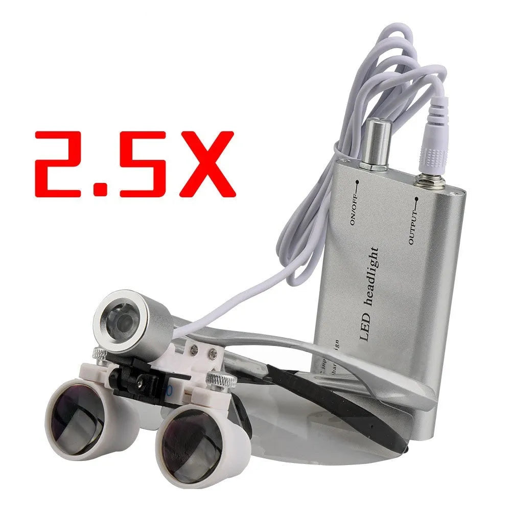 Black head-mounted LED magnifying glass for dental and electronics work with 3.5X magnification