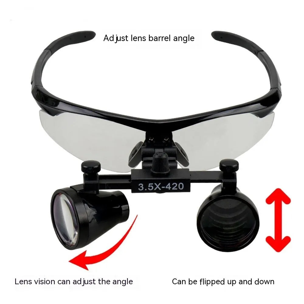 Black head-mounted LED magnifying glass for dental and electronics work with 3.5X magnification