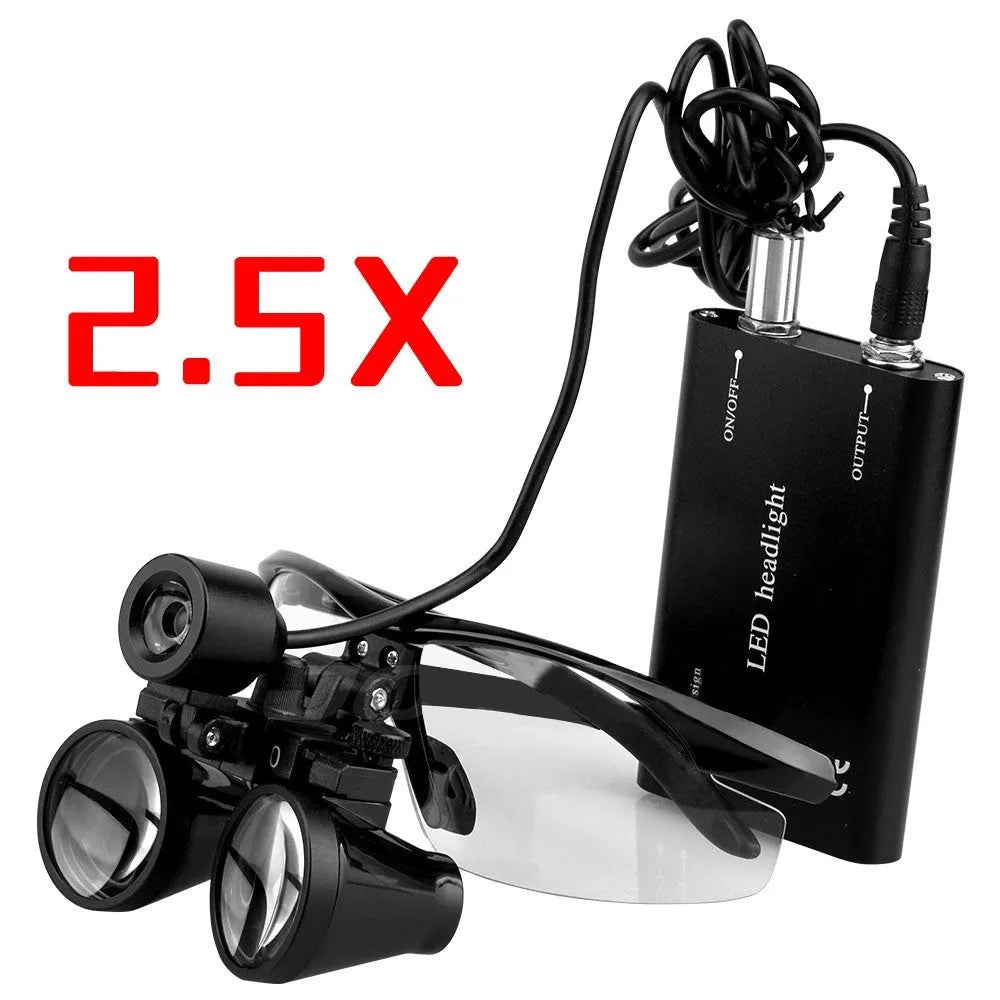 Black head-mounted LED magnifying glass for dental and electronics work with 3.5X magnification