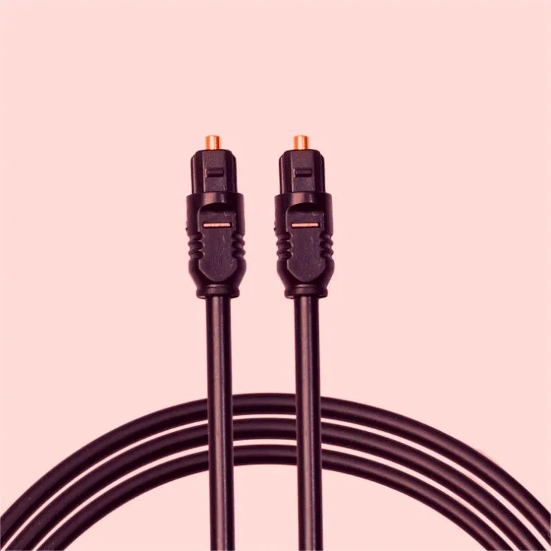 Black Toslink fibre optic audio cable with square connectors, 2 metre length