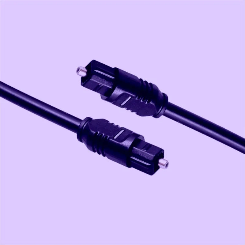 Black Toslink fibre optic audio cable with square connectors, 2 metre length