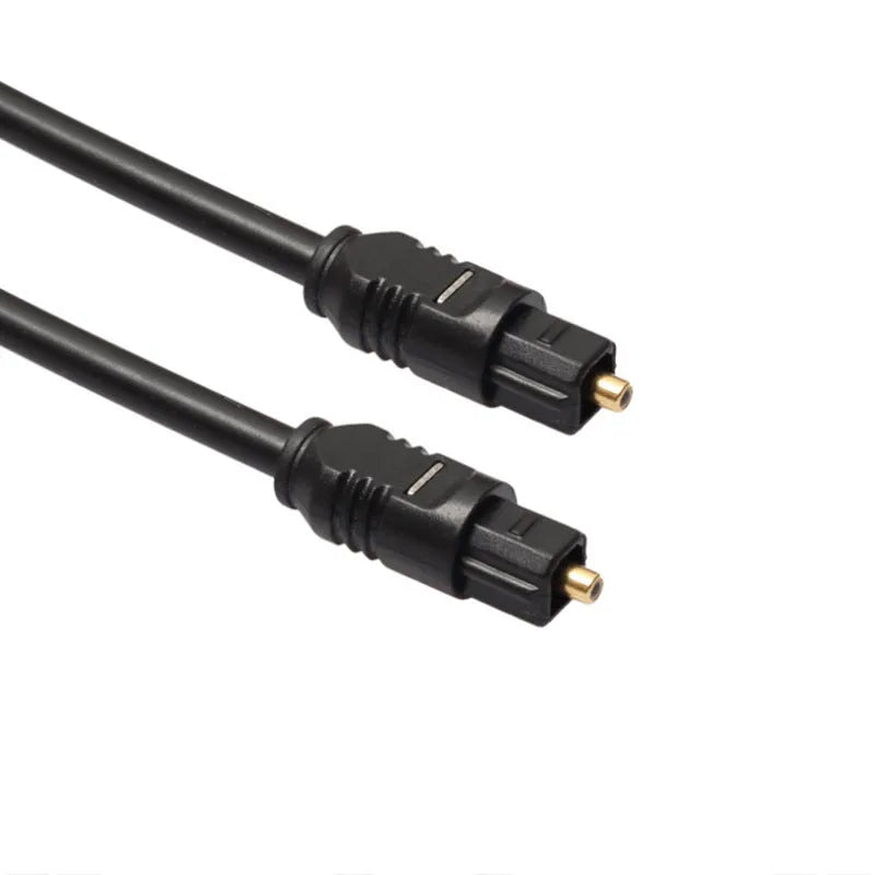 Black Toslink fibre optic audio cable with square connectors, 2 metre length