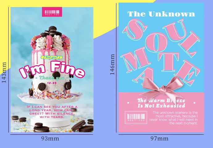 Boxed set of two fresh style printed postcards with Time Not Arrived and Warm Wind Not Exhausted designs.