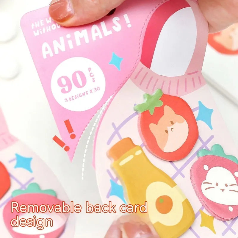 Animal-shaped sticky note set with 90 pages showing six different animal-themed designs