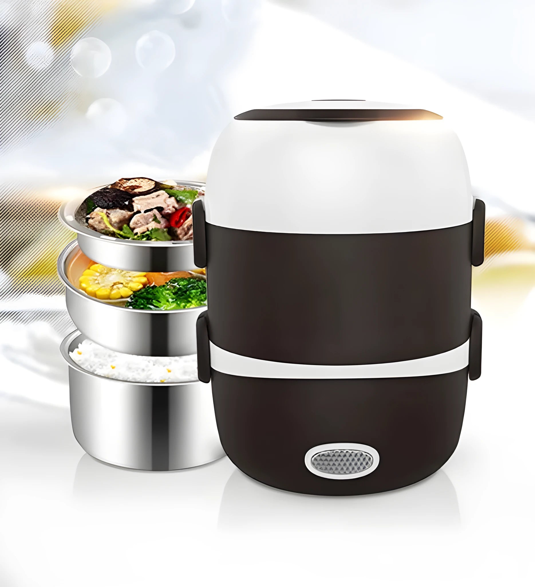 USB-powered electric lunch box food warmer showing 190mm cubic design