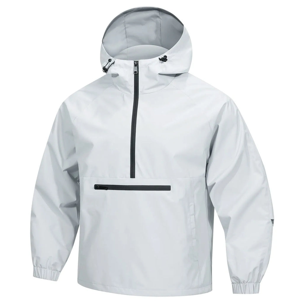 Men's Korean-style loose corduroy hooded jacket with half-zip closure in light gray colour