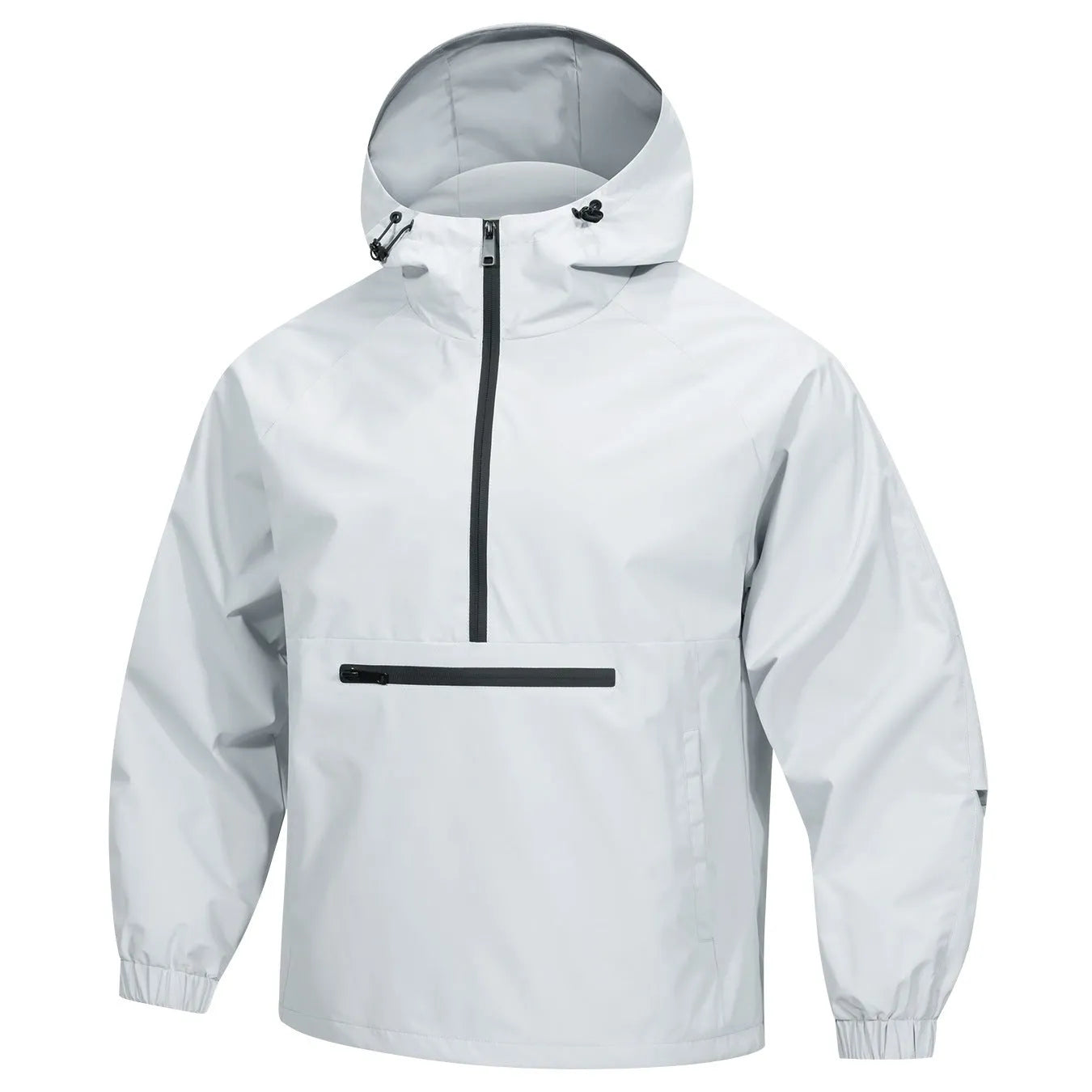 Men's Korean-style loose corduroy hooded jacket with half-zip closure in light gray colour