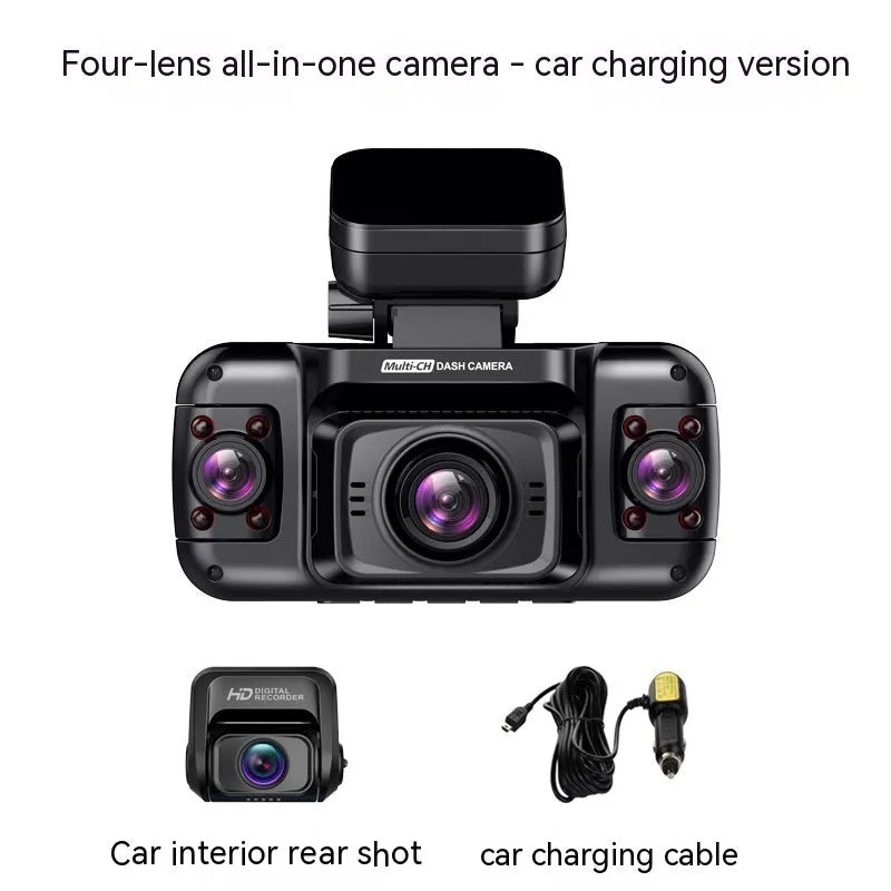 Panoramic car dash cam with multiple lenses and 2-inch screen for parking surveillance