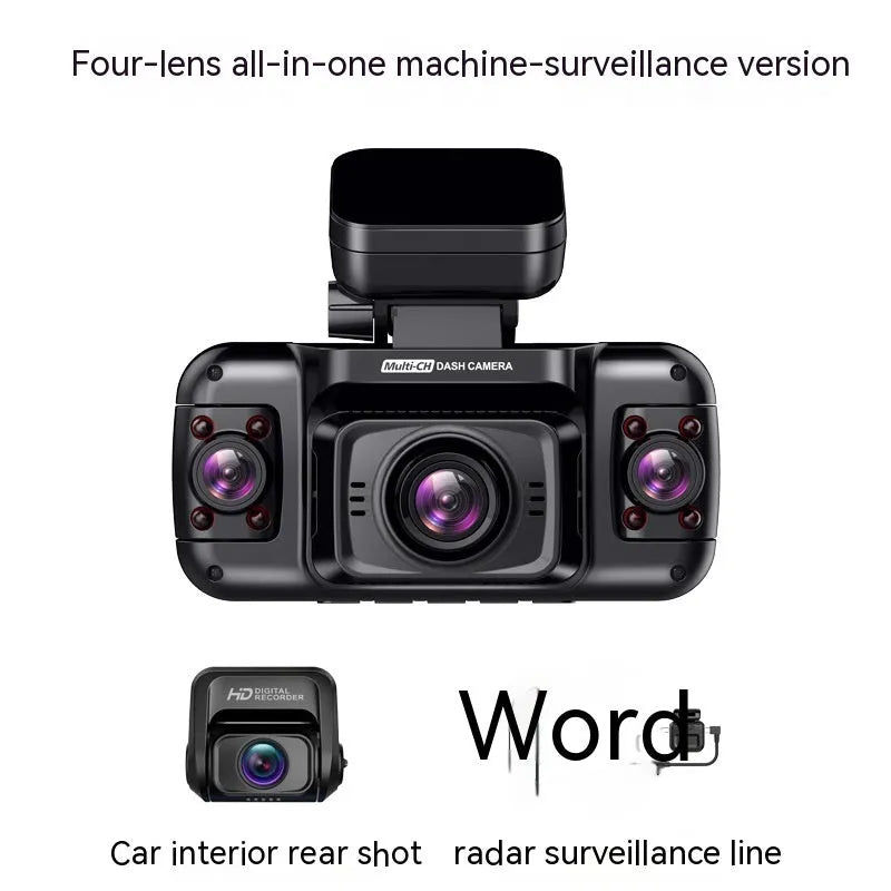 Panoramic car dash cam with multiple lenses and 2-inch screen for parking surveillance
