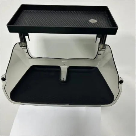 Black ABS plastic Tesla Model 3 Y centre console organiser box for ETC cards, shown with matching napkin box.
