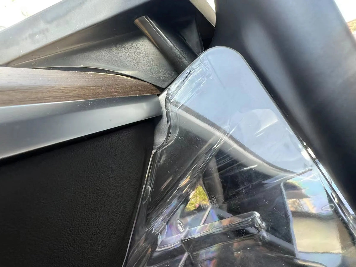Black ABS plastic Tesla Model 3 Y centre console organiser box for ETC cards, shown with matching napkin box.