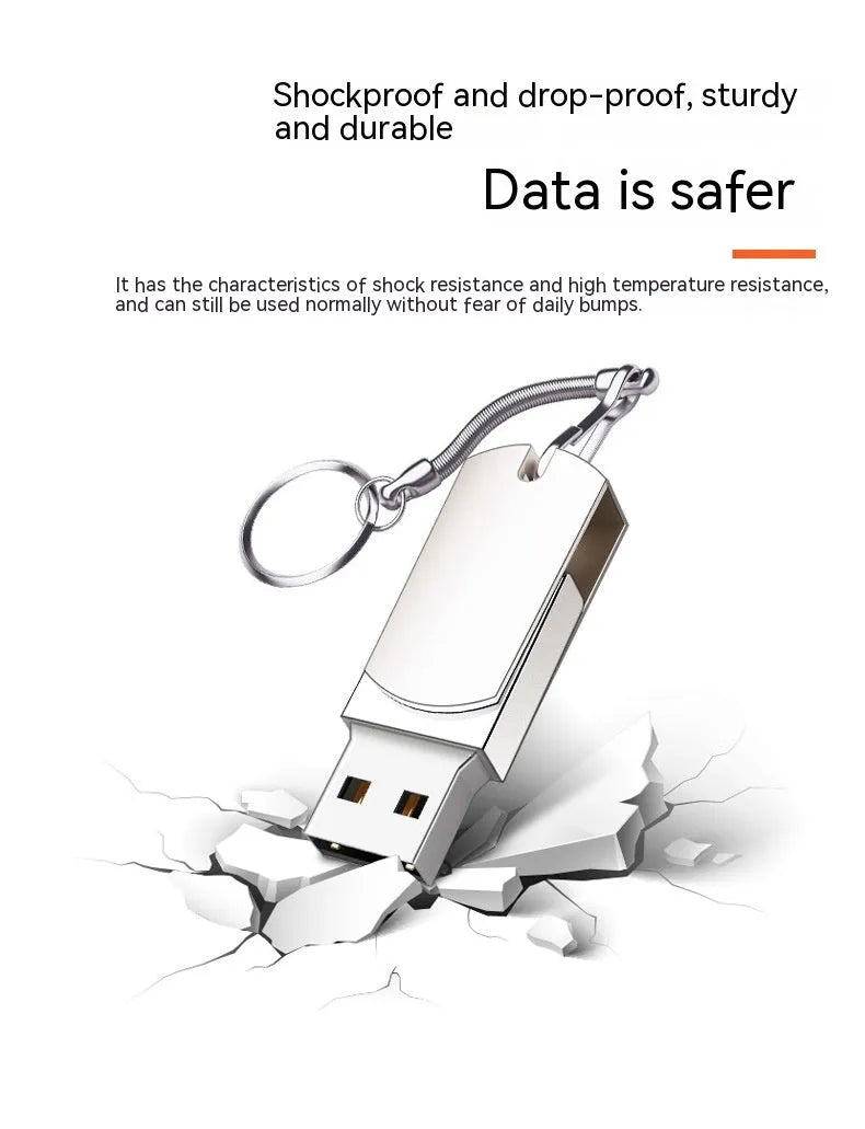 Small white metal rotating USB flash drive showing 34mm diameter size