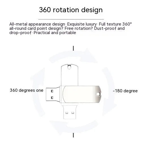 Small white metal rotating USB flash drive showing 34mm diameter size