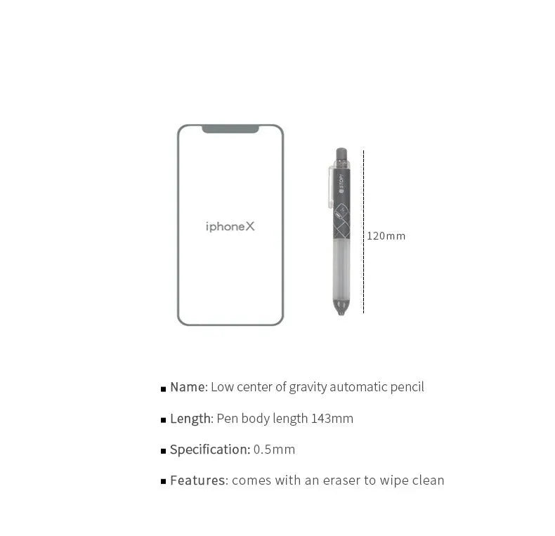 White and black 0.5mm automatic pencils with cloud grip design on plastic body