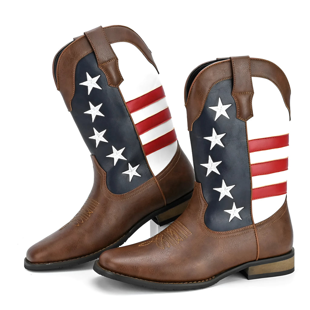 Men's black western cowboy boot with a five-pointed star decoration and round toe.