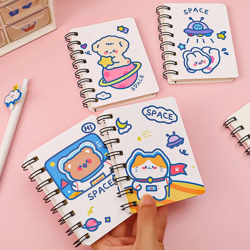 Astronaut portable pocket flipper notebook measuring 10.5 by 8cm with space-themed cover designs
