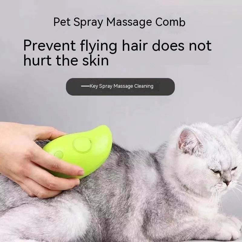 3-in-1 cat steam brush 9.6x7x5cm plastic pet grooming comb in green or yellow
