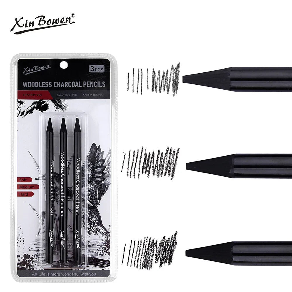 Set of six wood-free graphite full lead sketching pencils in grades HB, 2B, 4B, 6B, 8B, and EE.