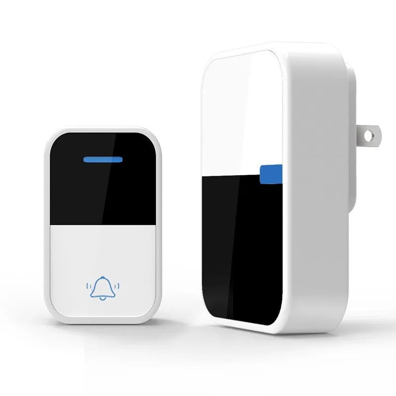 White plastic wireless doorbell receiver and transmitter units for long-range home alerts