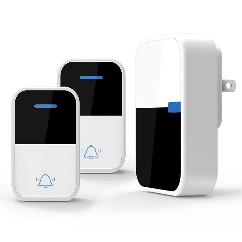White plastic wireless doorbell receiver and transmitter units for long-range home alerts