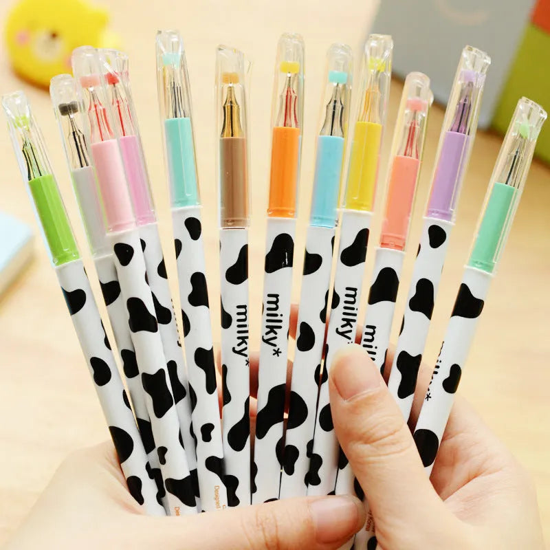 Box of 12 cow colour gel pens with 0.38mm fine tips in assorted colours for office and student use.