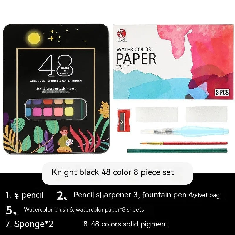 Solid watercolour paint set with 48 colours in a box for gouache painting and sketching
