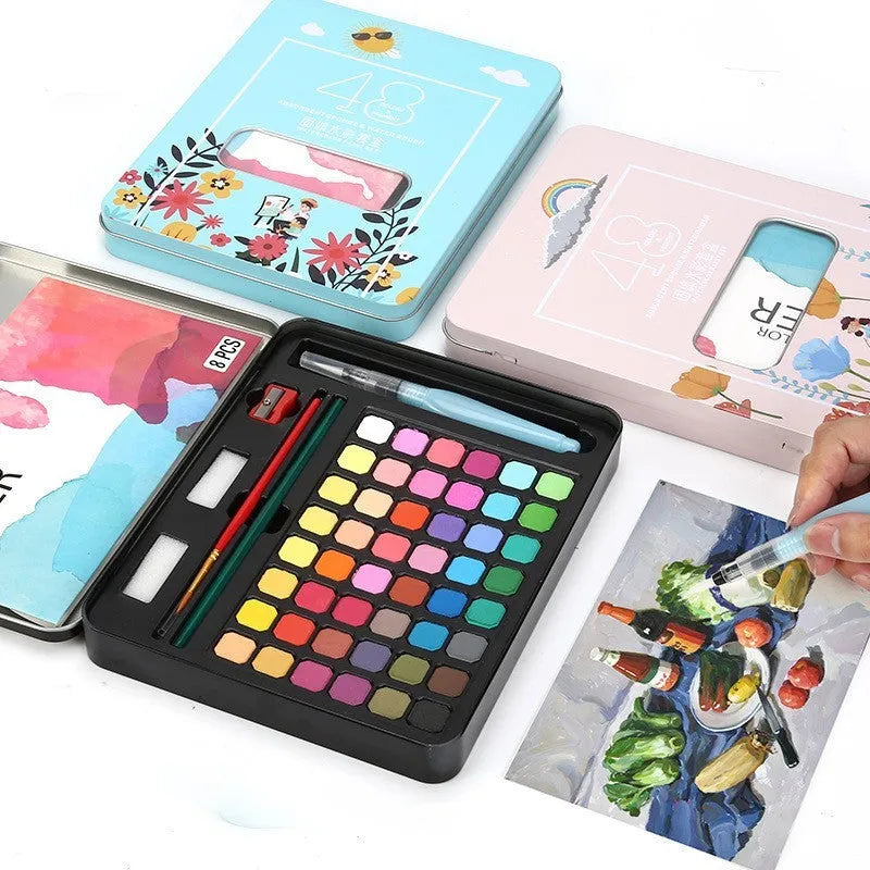 Solid watercolour paint set with 48 colours in a box for gouache painting and sketching