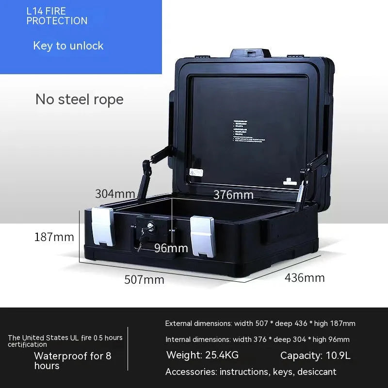 Portable small password safe with mechanical key lock in grey steel construction