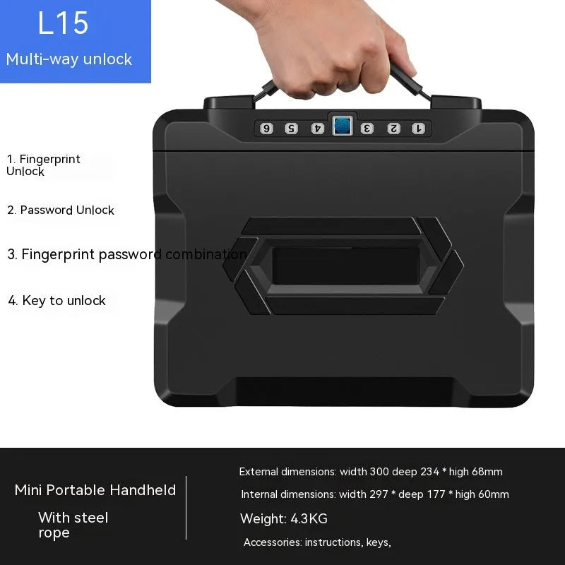 Portable small password safe with mechanical key lock in grey steel construction