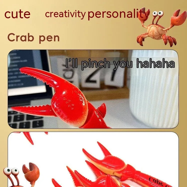 Crab-shaped novelty ballpoint pen with interactive metal pressing can clip mechanism