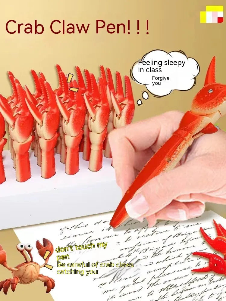 Crab-shaped novelty ballpoint pen with interactive metal pressing can clip mechanism