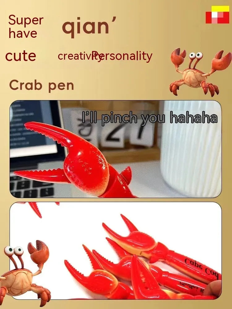 Crab-shaped novelty ballpoint pen with interactive metal pressing can clip mechanism