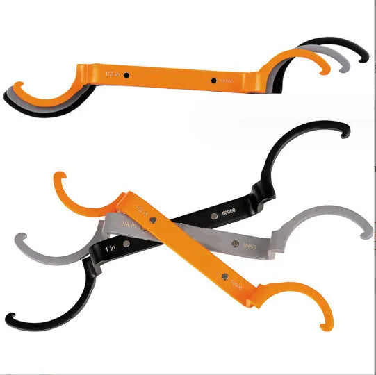 Three wrench set showing orange crescent, grey magnetic suction and black catheter locking designs with H251 model marking