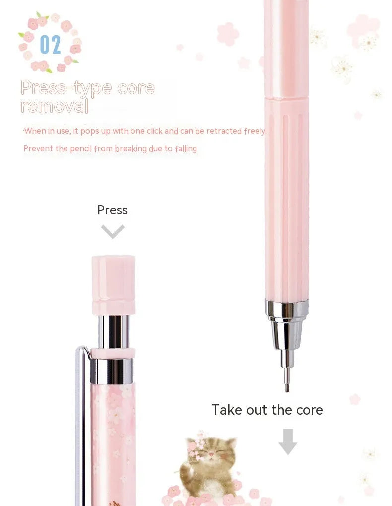 Cartoon style automatic pencil set with 0.5mm HB lead, three pencils and three refill boxes