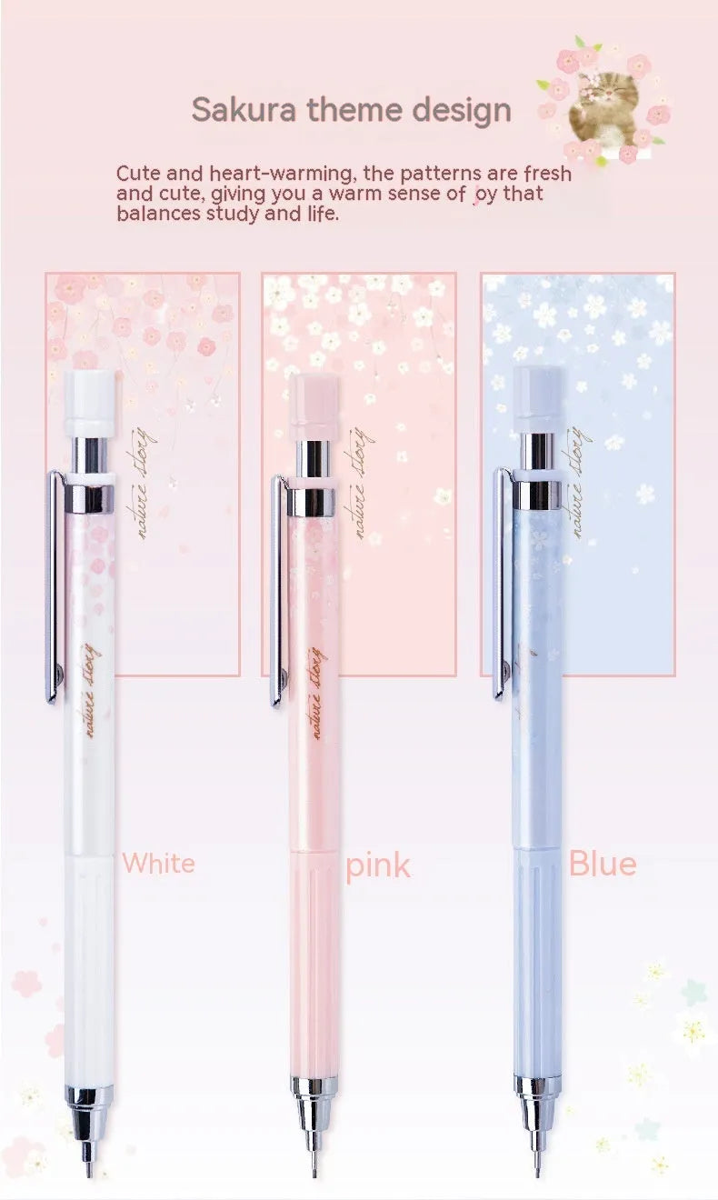 Cartoon style automatic pencil set with 0.5mm HB lead, three pencils and three refill boxes