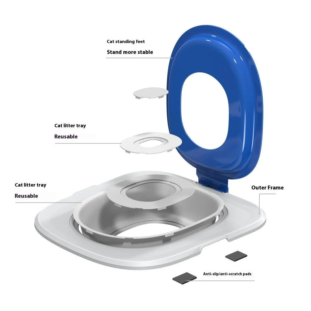 Fifth generation grey cat toilet trainer with new shape design and litter mat.