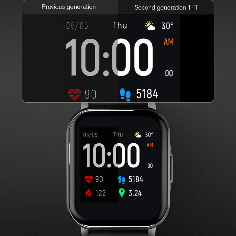 Black waterproof smart bracelet with 1.4 inch touchscreen display on silicone wristband