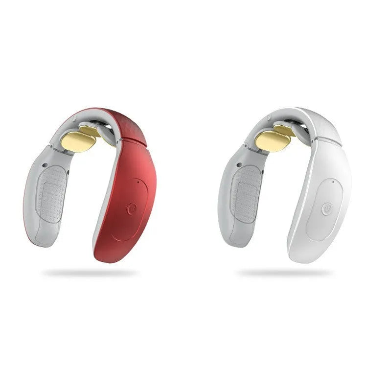 Red and white intelligent cervical massager with display showing six power modes