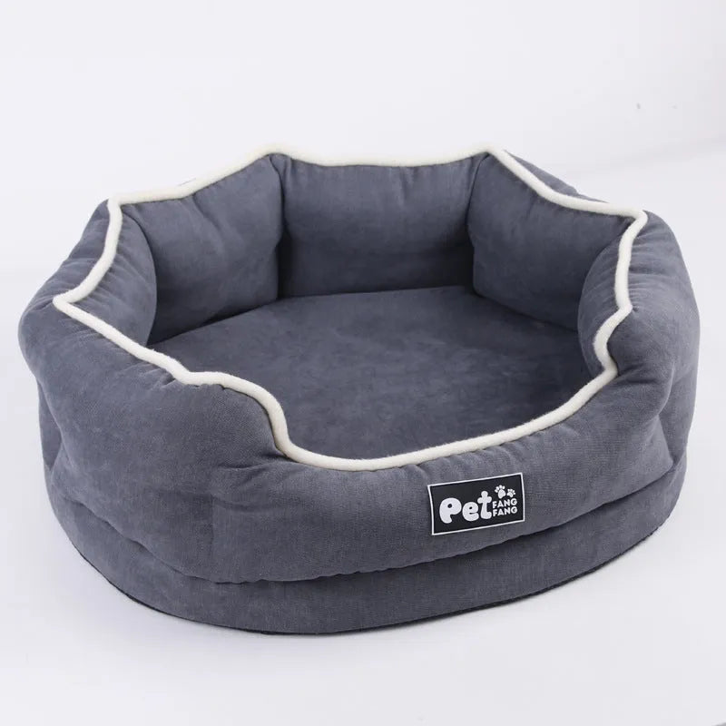 Memory foam pet sofa cushion in washable cloth, available in blue, pink and grey in sizes S and L