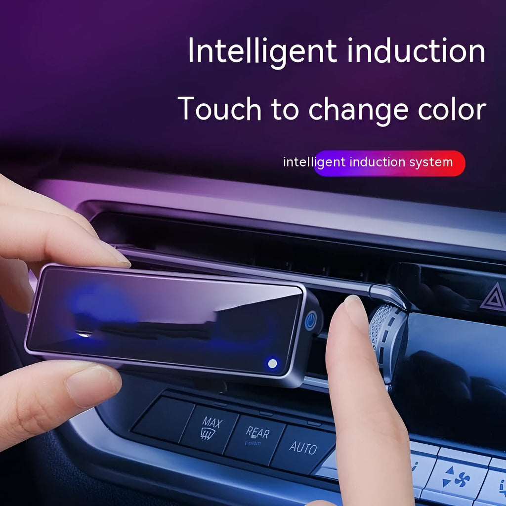 Black car air vent perfume diffuser with LED ambience light for odour removal and decoration