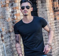Men's solid colour bamboo fibre polyester t-shirt for summer, shown in multiple size and colour options.