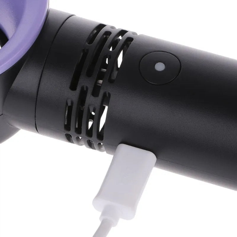 A compact portable bladeless fan with USB cable, shown in one of the available colours like blue or white.